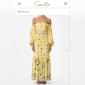 Camilla Yellow Ruffled Off-Shoulder Sundress. Size XS